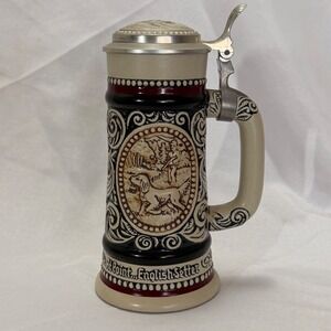 Vintage 1978 Avon Beer Stein Hunting Fishing English Setter Lidded Tankard Cabin